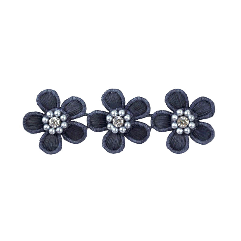 Flower Trim with Pearl Rhinestone - 1 1/2" Width (15 Yard Roll) - BFT-1200-05 Navy Blue