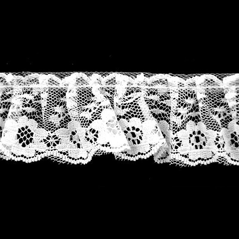 White Gathered Lace - 1 1/4" Width (40 Yard Roll) - BL-8014