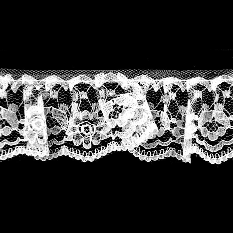 Gathered Nylon Lace Trimming 133 White