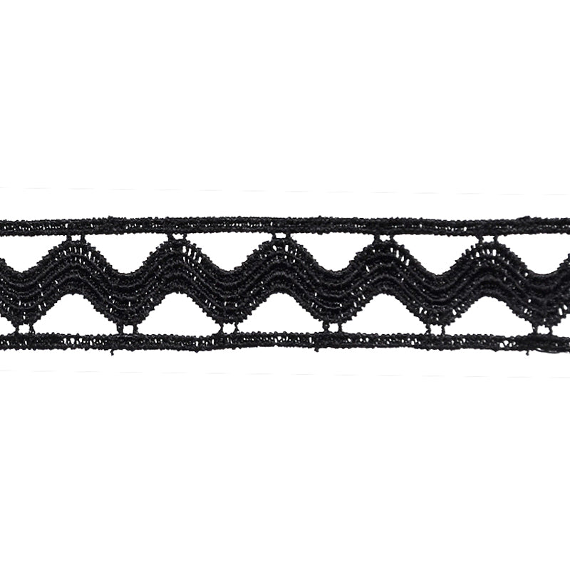 Black Venice lace trim with a wave pattern.