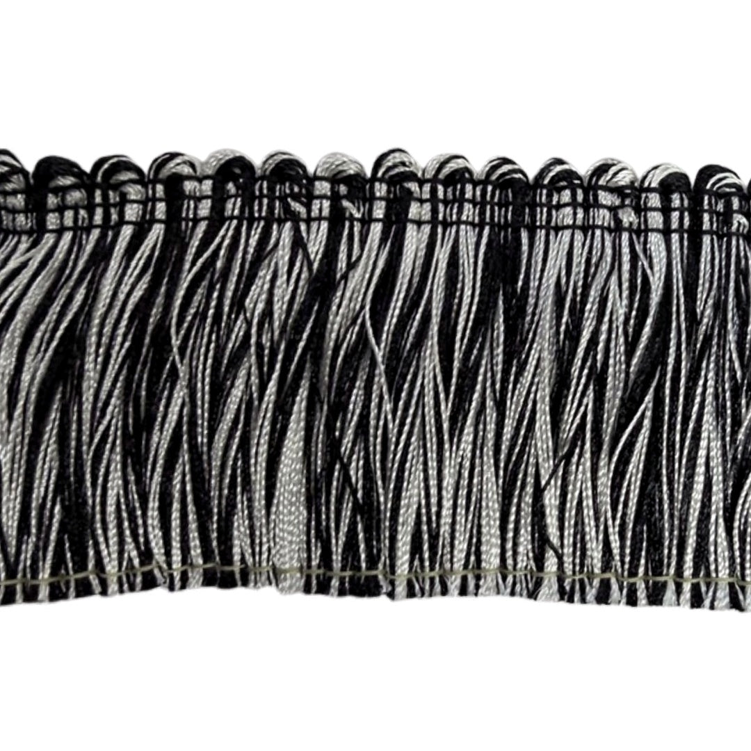 Belagio Enterprises 2-inch Brush Fringe Trim - Black and White - 25 Yard Roll | Style BF-1480