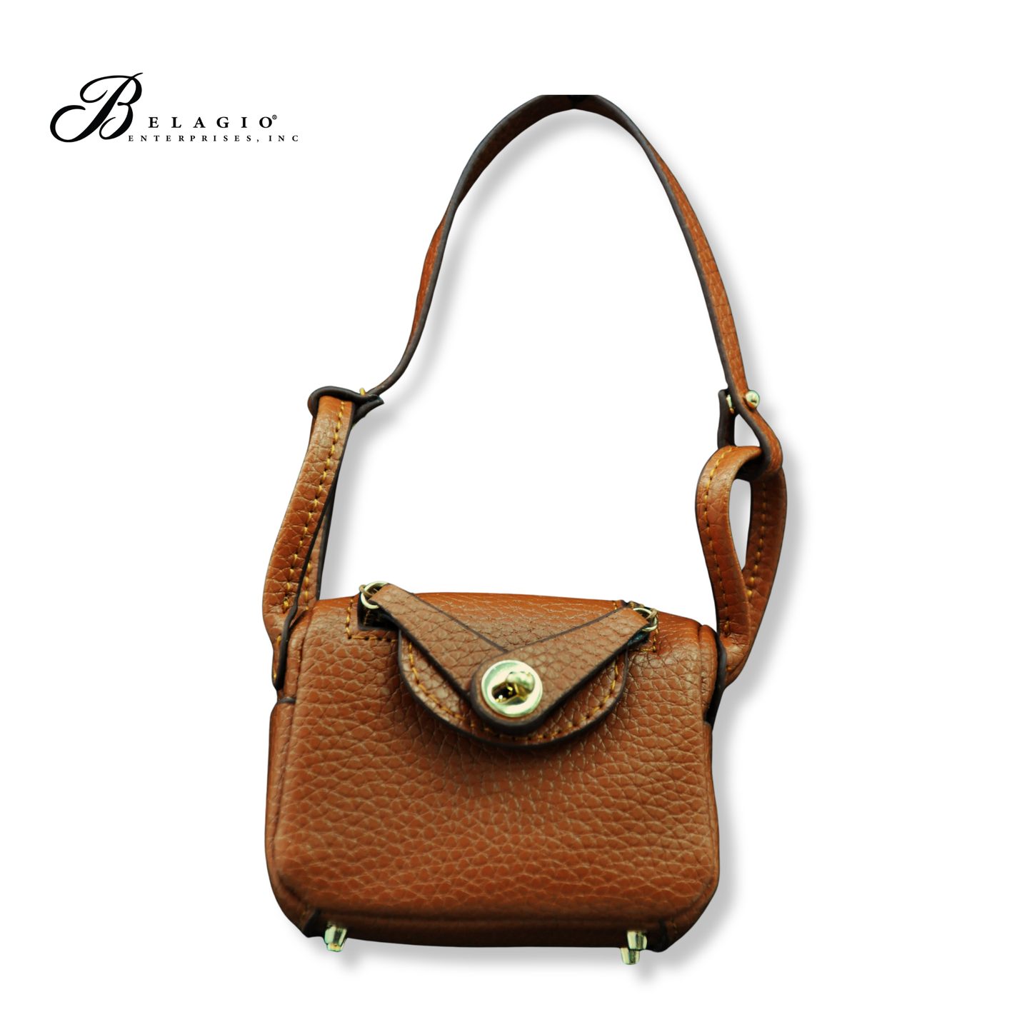 Belagio Enterprises Fashion Fobs – Mini Tan Leather Bag Keychain Accessory for Purses, Totes & Gifts (3" x 2.5")