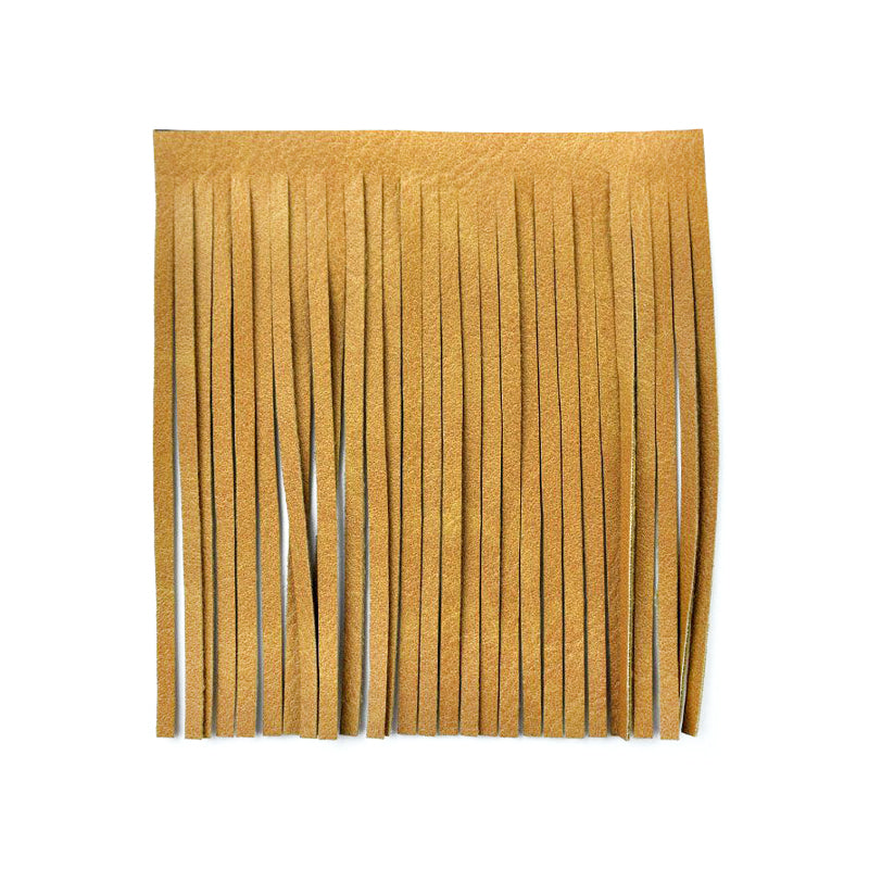 Belagio Enterprises - 4-inch Faux Leather Fringe (25 Yard Roll) - P-7774-16 Tan