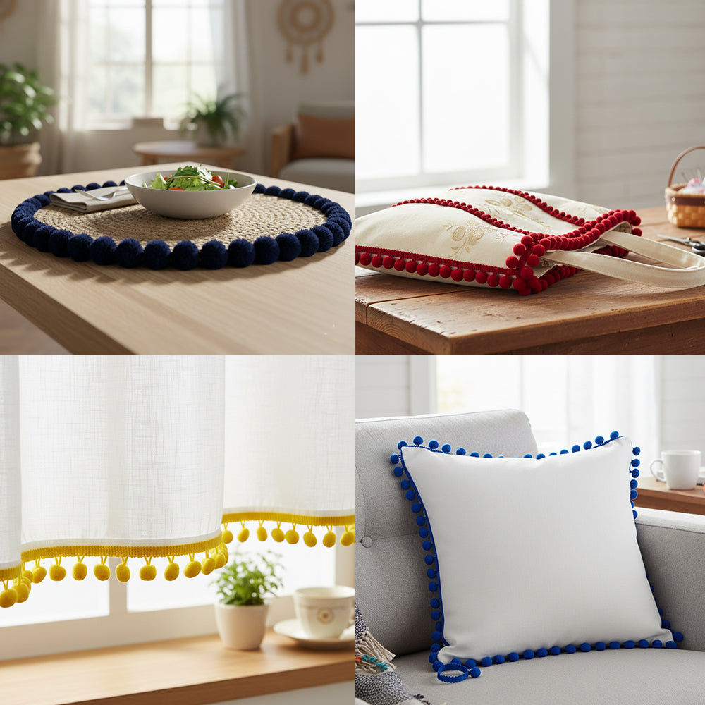 Belagio Enterprises Pom-Pom Trim – Silver – (5/8" Wide x 10-Yard Roll) for Sewing, DIY Crafts & Home Décor