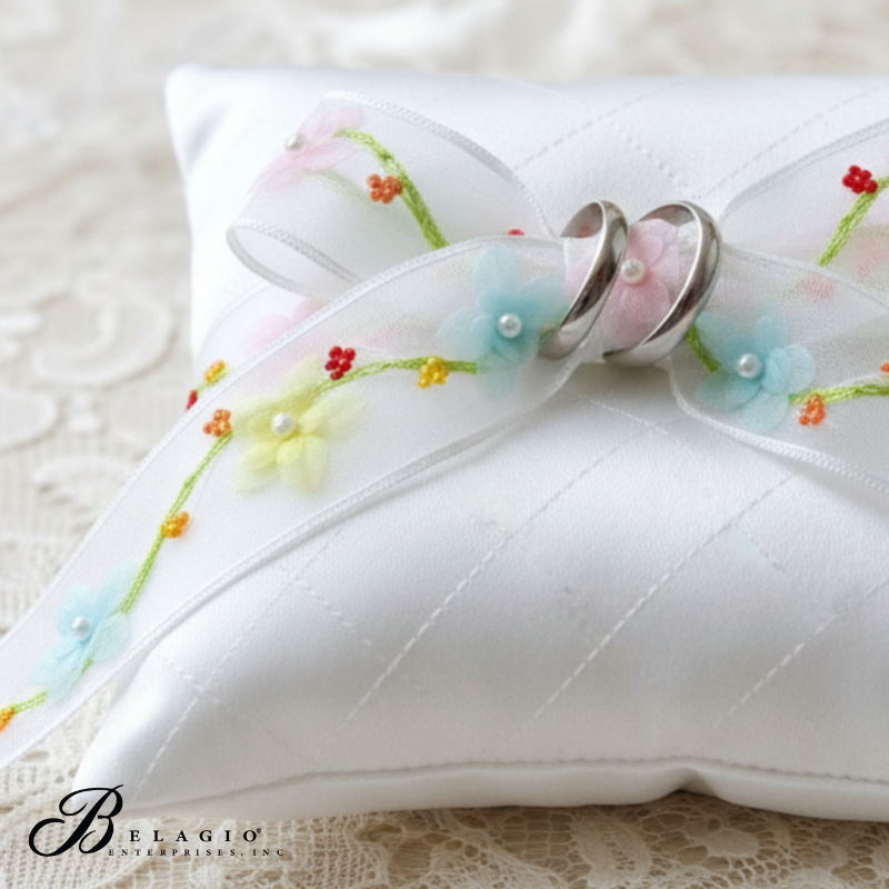 Belagio Enterprises White Organza Trim with Pastel 3D Flowers & Beaded Accents – Sheer Embroidered Ribbon for Sewing, Crafts & DIY Décor (1.5" Wide, 9–11 Yards)