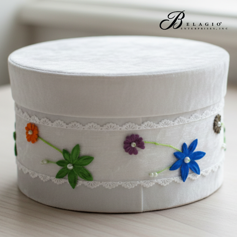 Belagio Enterprises White Organza Trim with Colorful Felt Flowers & Pearl Accents - Embroidered Ribbon Lace for Sewing & DIY Crafts (1.5" Wide, 9–11 Yards)