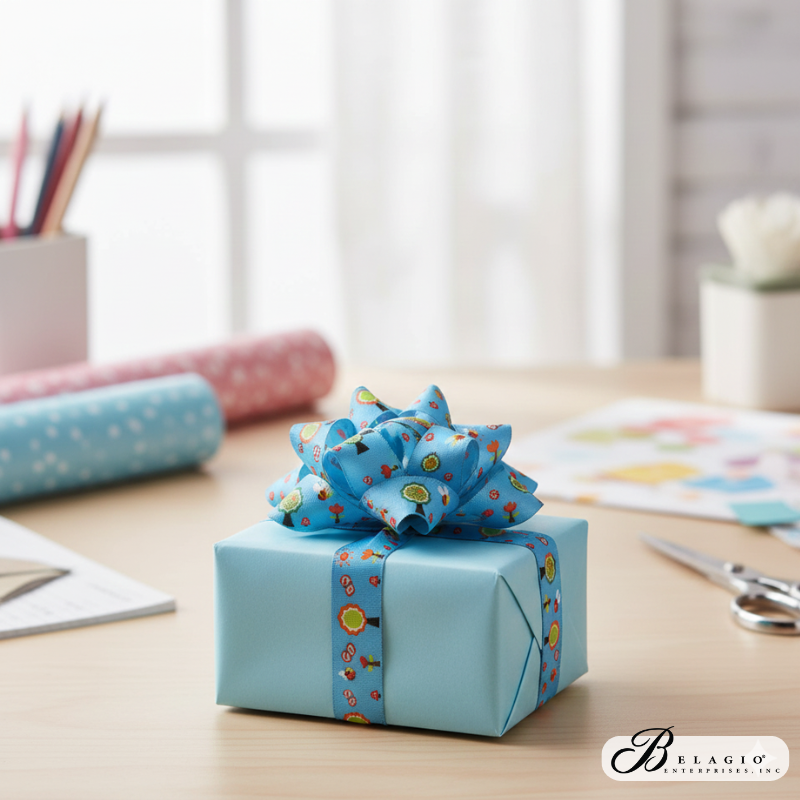 Belagio Enterprises Woven Ribbon Tape – Blue Garden Design, 5/8" Wide x 25 Yards – Craft Ribbon for Embellishments, Sewing & Gift Wrapping