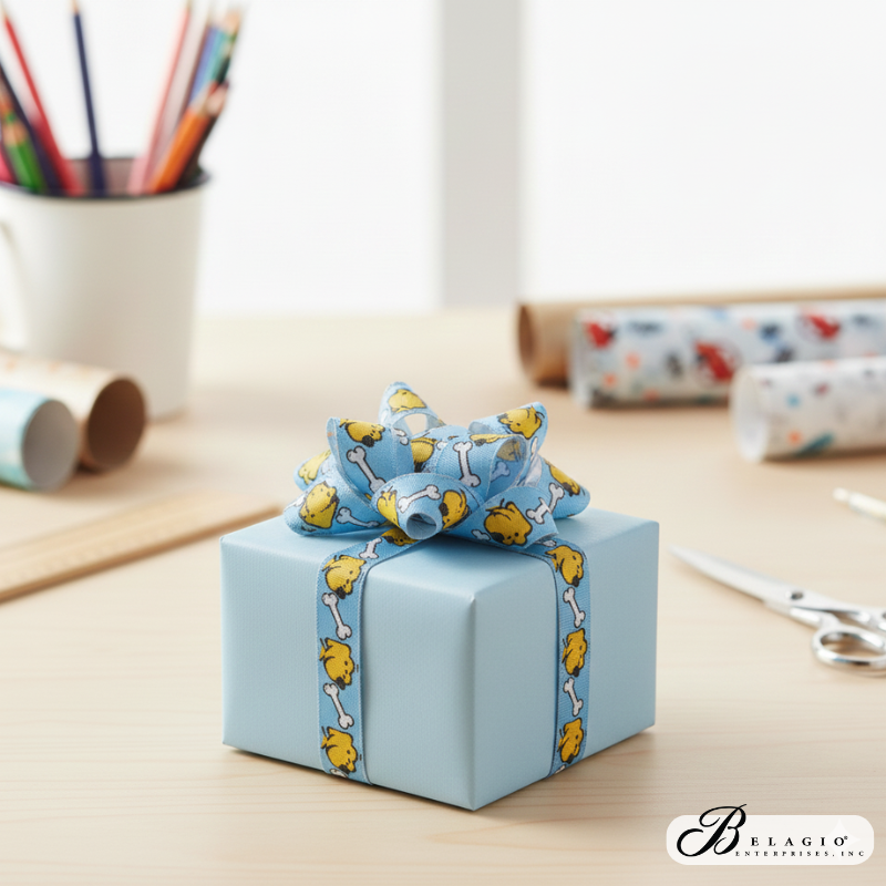 Belagio Enterprises Woven Ribbon Tape – Dog and Bone Design, 5/8" Wide x 25 Yards – Craft Ribbon for Embellishments, Sewing & Gift Wrapping