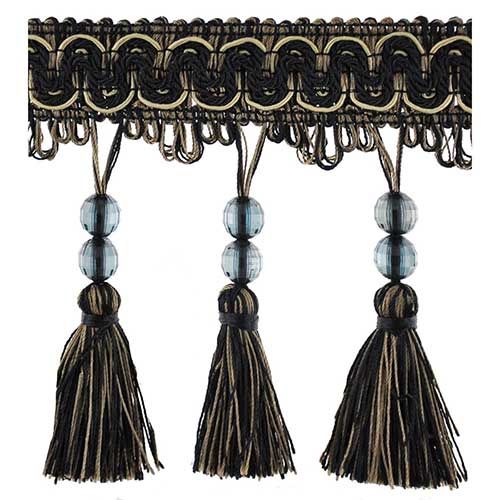 Fascination Collection - 4 1/2" width BEADED TASSEL FRINGE (25 Yard Roll) - BF-1458-02/36 Black and Copper