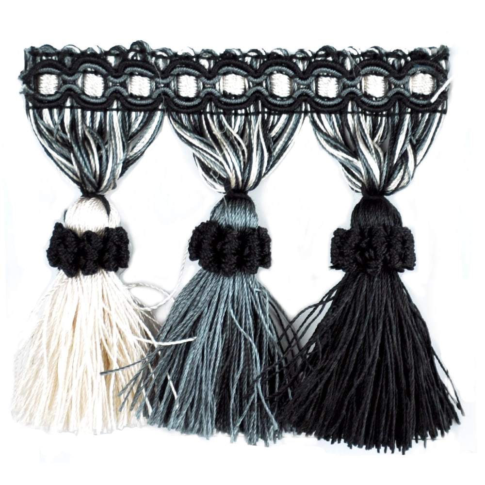Elegance Collection - 3" Tassel Fringe (25 Yard Roll) - BF-1478-02/49 Black and Gunmetal