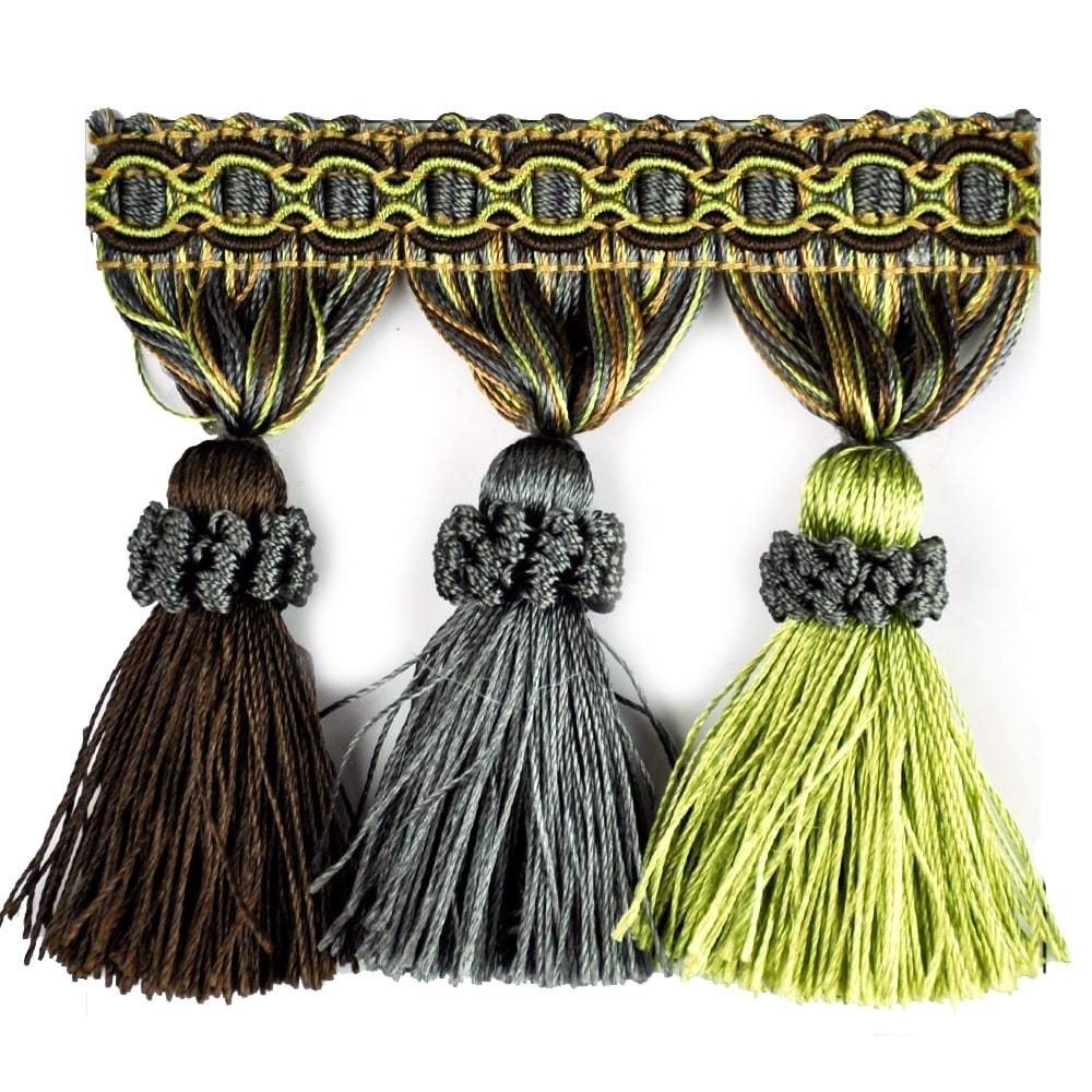 Elegance Collection - 3" Tassel Fringe (25 Yard Roll) - BF-1478-63/49 Moss and Brown