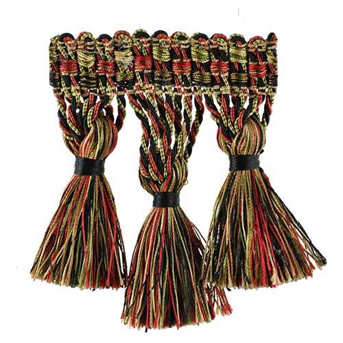 Milante Collection - 4" Tassel Fringe (25 Yard Roll) - BF-1479-02/36 Black and Olive Green