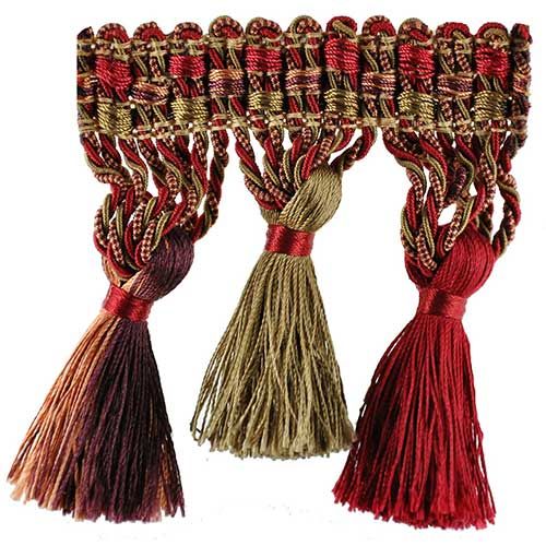 Milante Collection - 4" Tassel Fringe (25 Yard Roll) - BF-1479-17/09 Wine Red and Peach