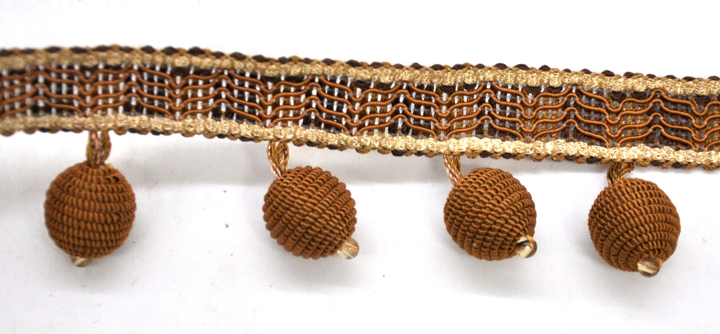 Odyssey Collection - 1 1/2" Ball Fringe (25 Yard Roll) - BF-4030-83/36 Bronze and Tan