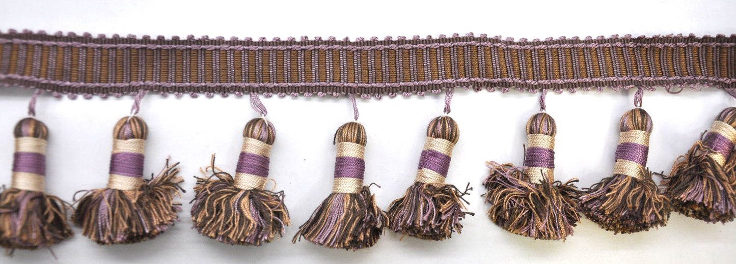 Godiva Collection - 4" length LARGE TASSEL FRINGE (25 Yard Roll) - BF-4098-21/38 Lilac and Toffee
