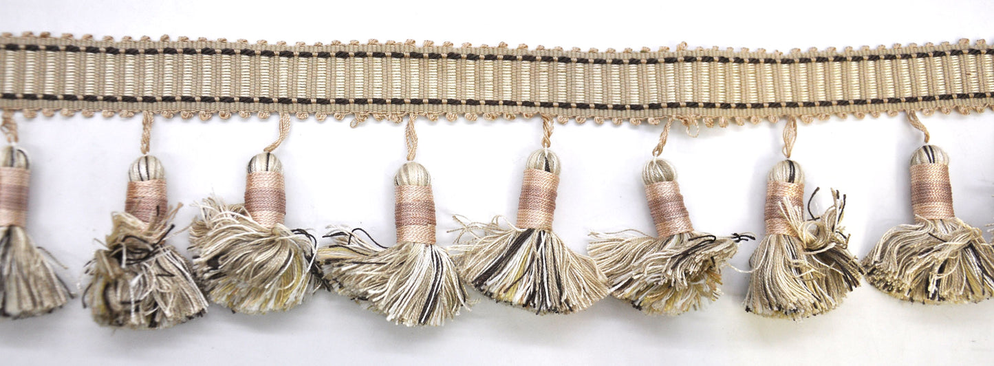 Godiva Collection - 4" length LARGE TASSEL FRINGE (25 Yard Roll) - BF-4098-28/66 Beige and Chocolate