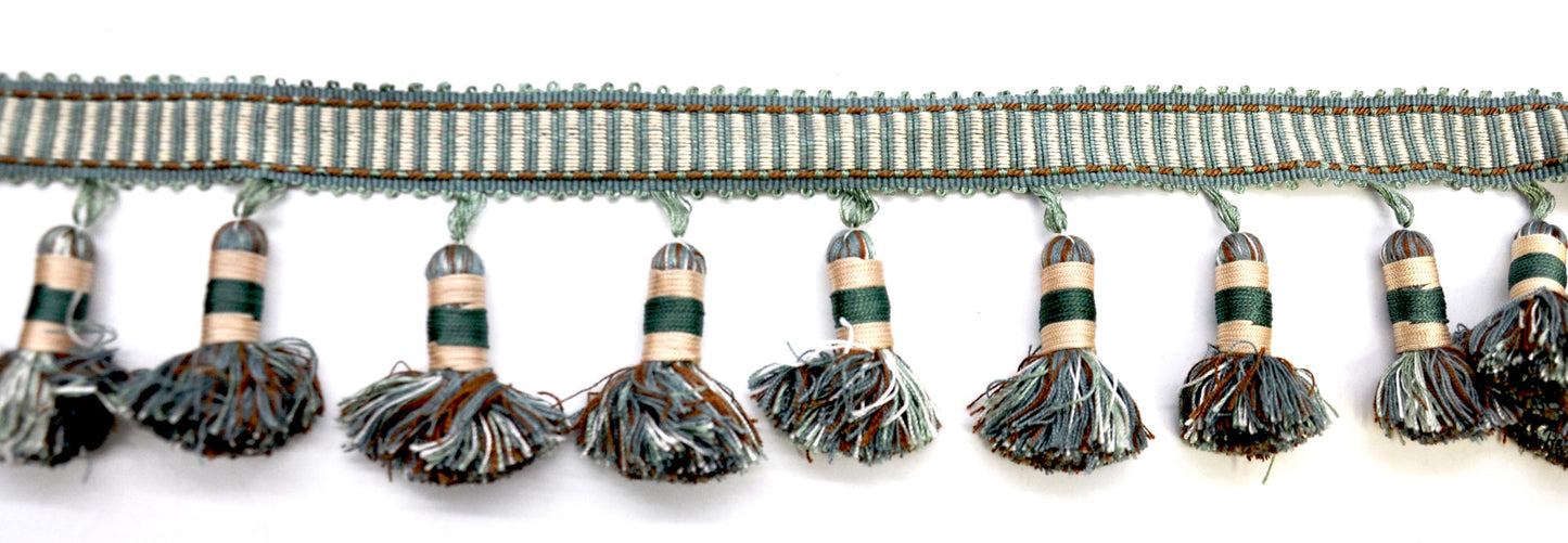 Godiva Collection - 4" length LARGE TASSEL FRINGE (25 Yard Roll) - BF-4098-33/28 Turquoise and Beige