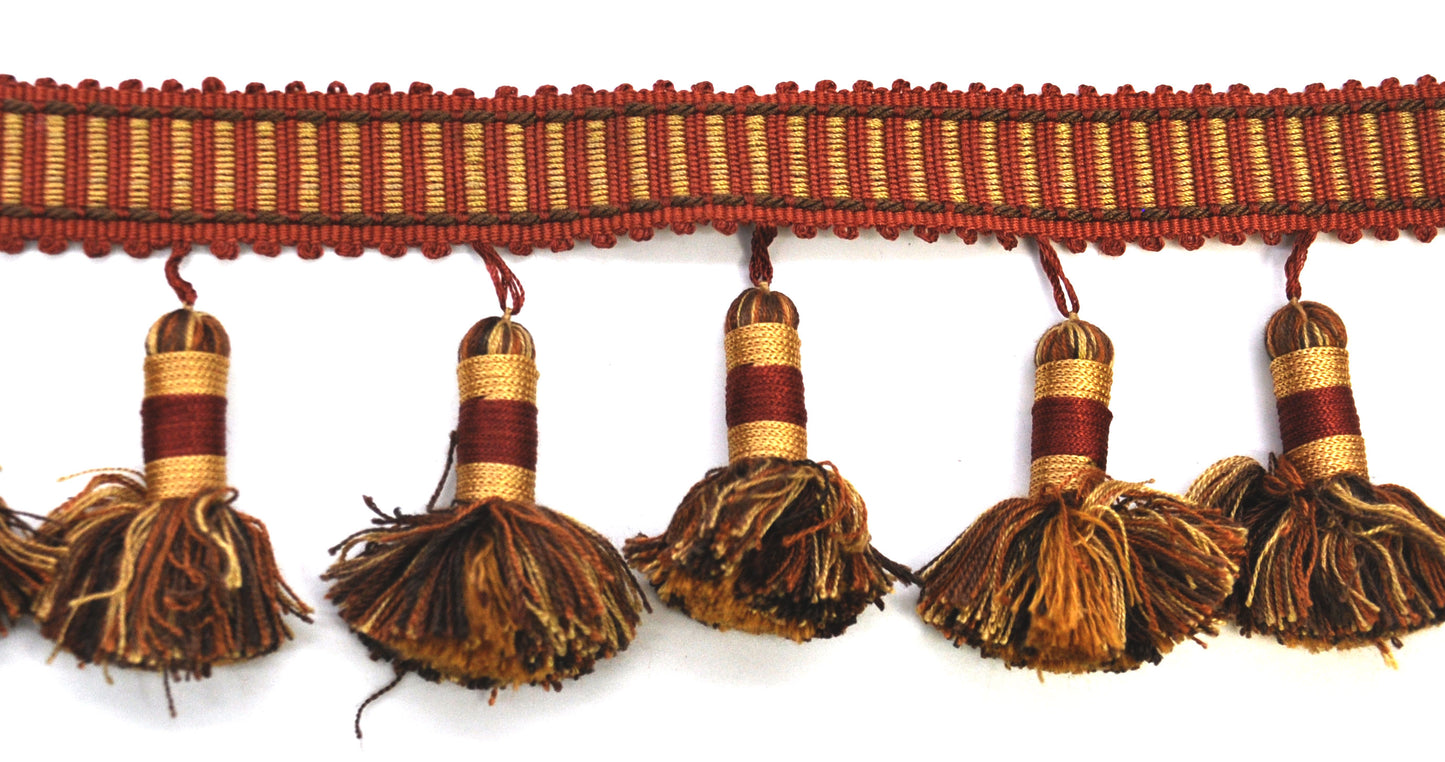 Godiva Collection - 4" length LARGE TASSEL FRINGE (25 Yard Roll) - BF-4098-88/66 Dark Brick and Chocolate