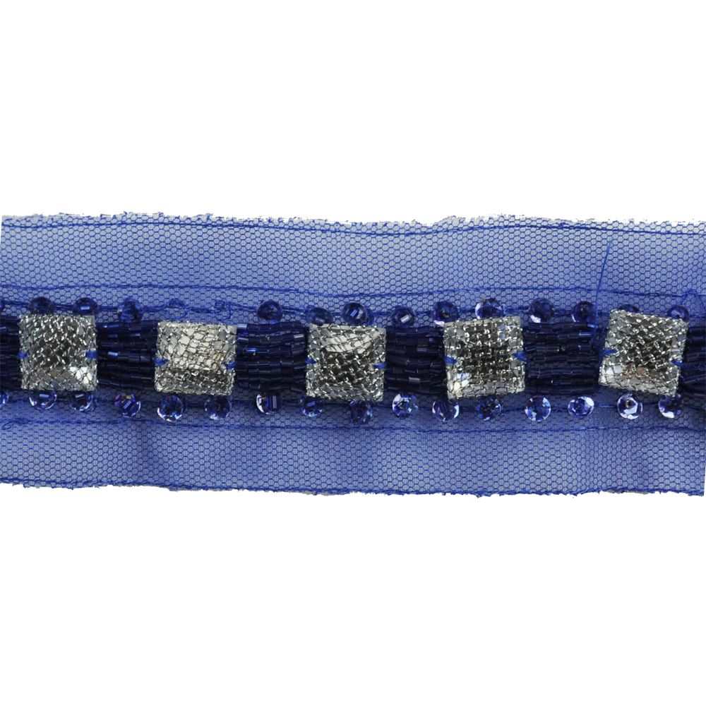 Belagio Enterprises 2-inch Beaded Trim on Netting – Navy Blue – 10 Yard Roll | Style BR-477