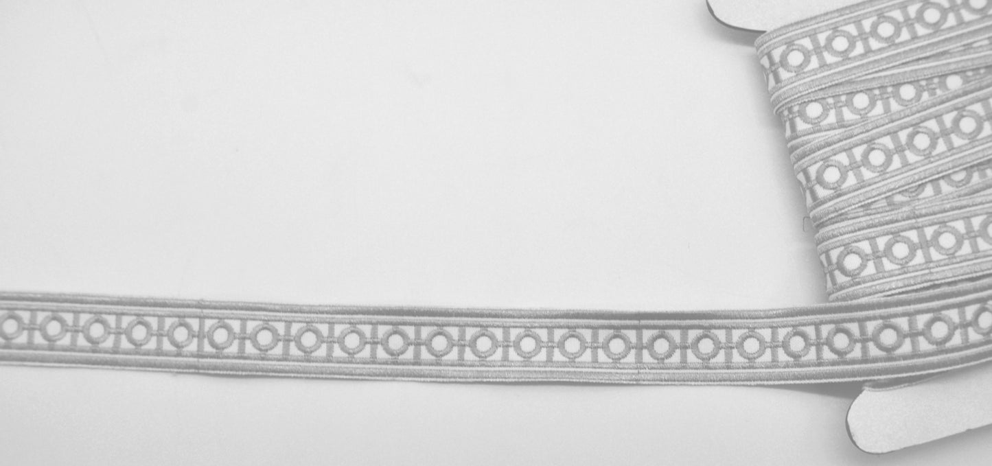 Embroidered Decorative Woven Trim Tape - 1 1/4" Width (23-30 Yard Roll) - BR-7338-11 Grey