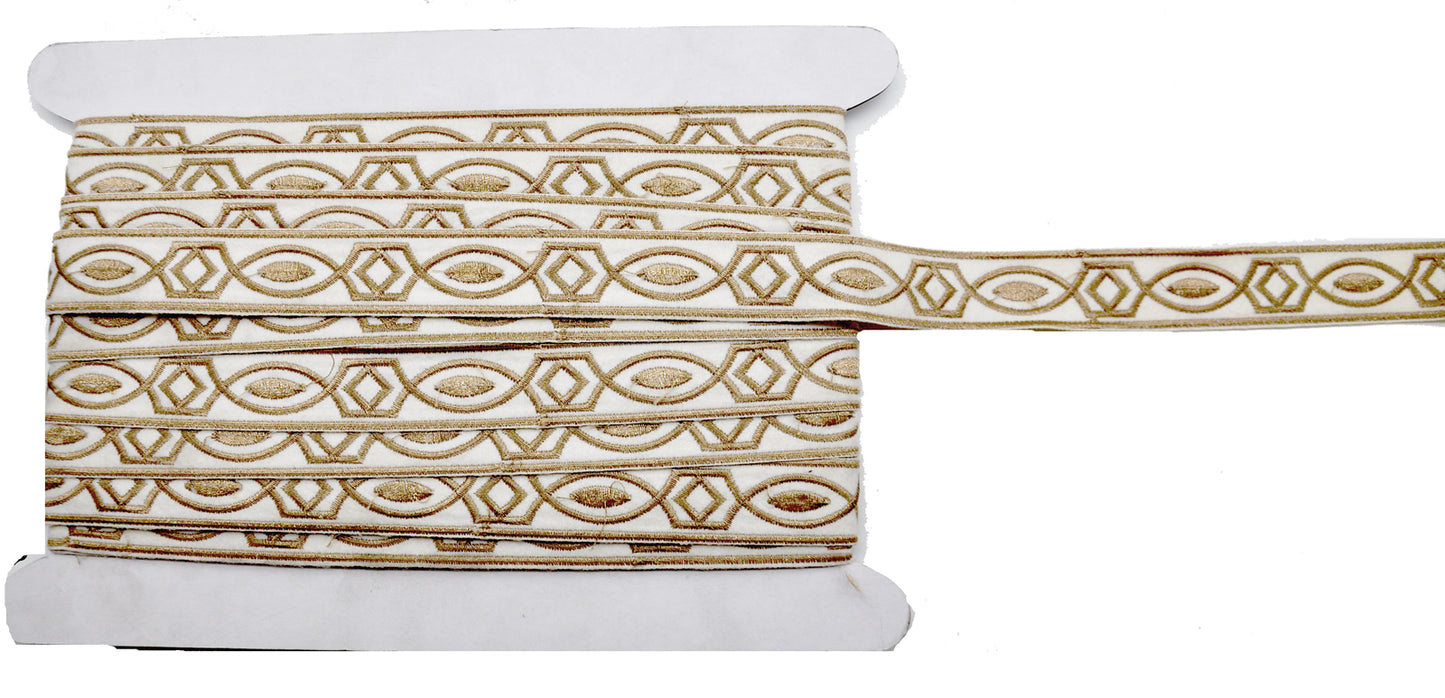 Embroidered Decorative Woven Trim Tape - 1 1/4" Width (25 Yard Roll) - BR-7339-16 Tan