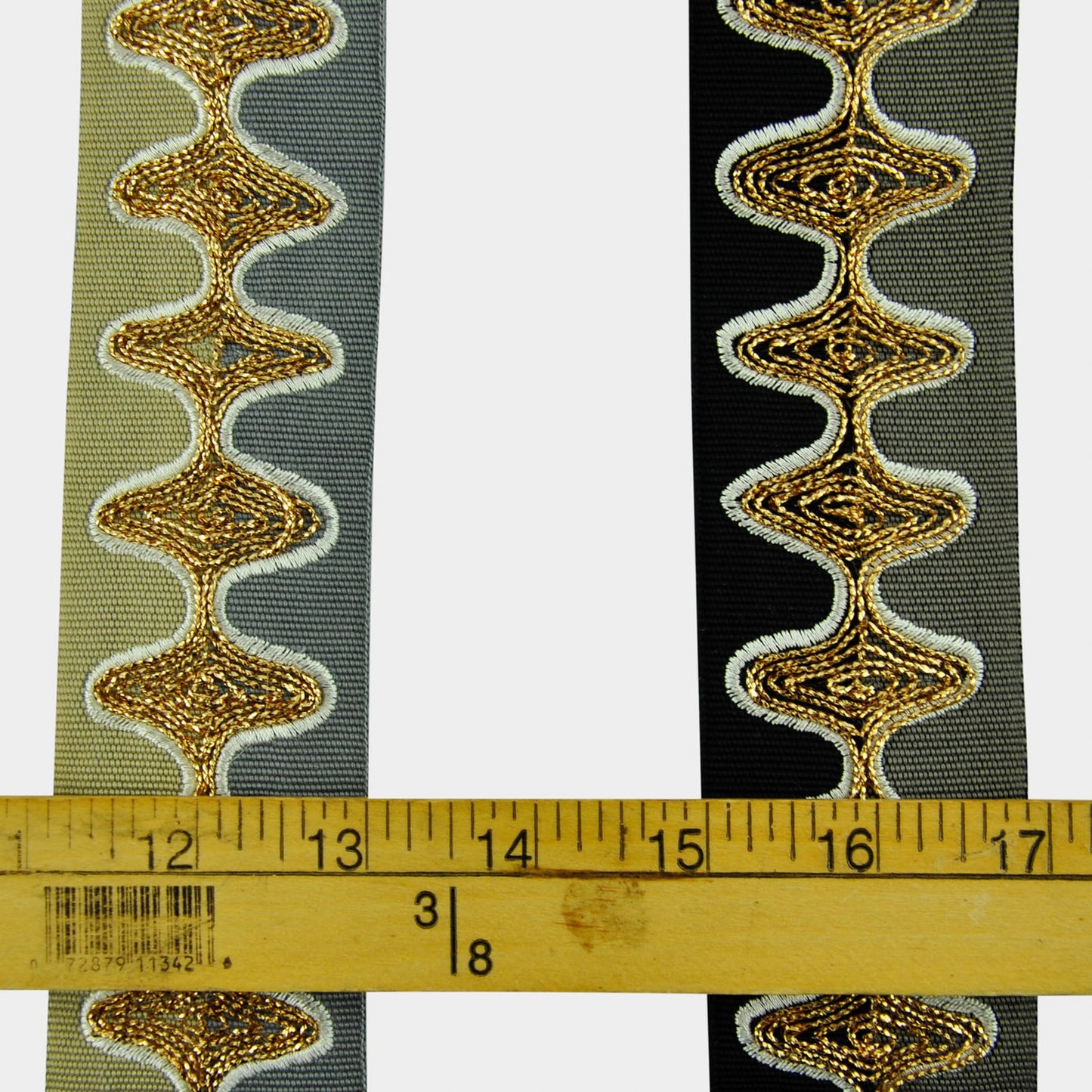 Bose Waves Embroidered Decorative Trim Tape - 2" Width (25 YDS) - BR-7533-82/49 Taupe/Pewter