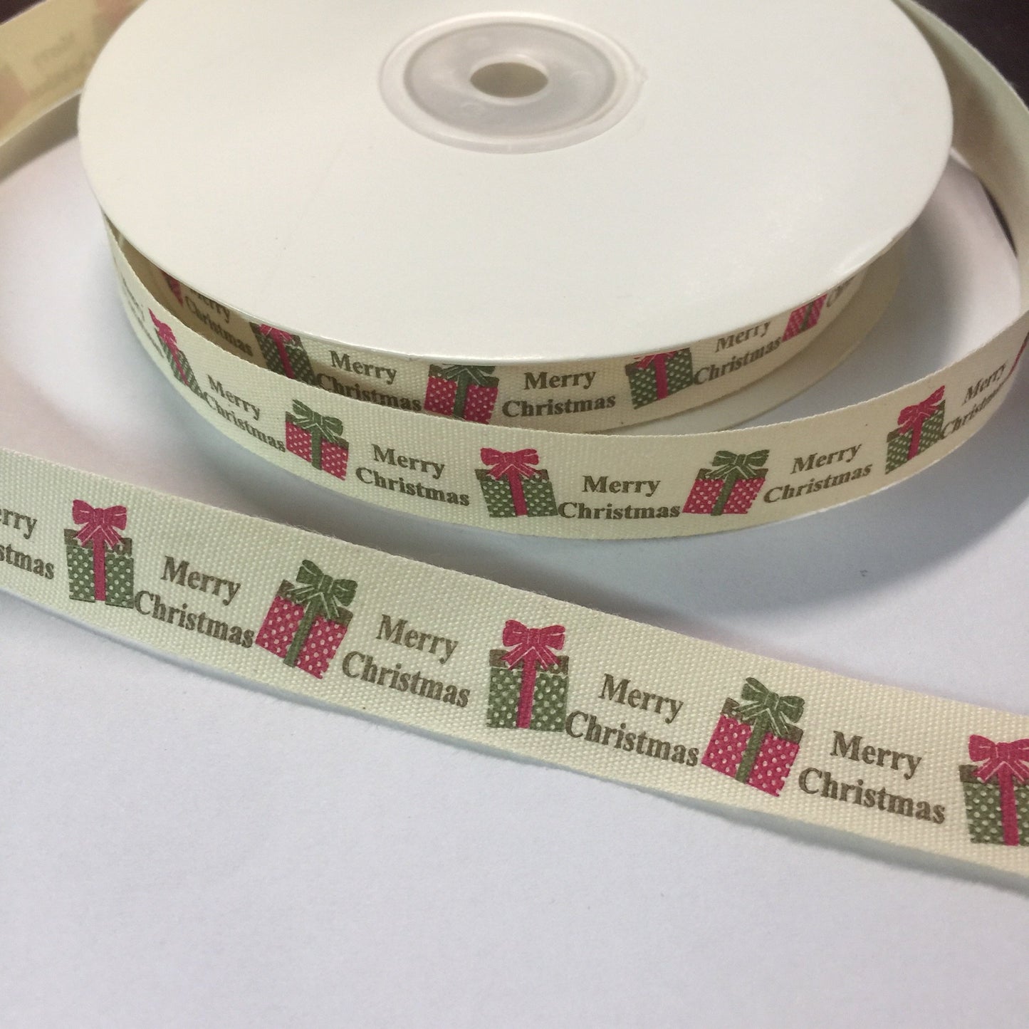 Belagio Enterprises Printed Cotton Ribbon Tape - 5/8" Width x 25 Yards Roll - Christmas Boxes