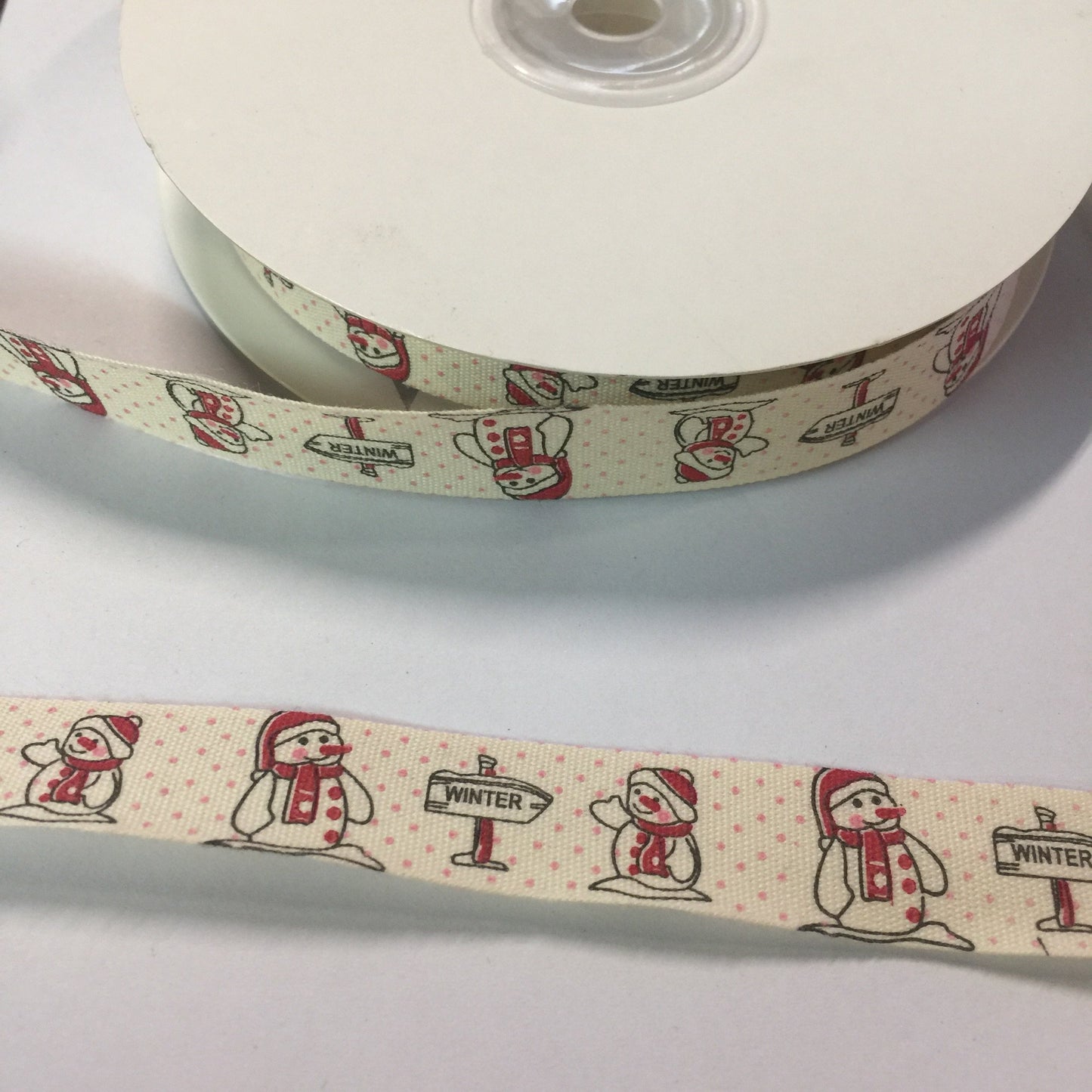 Belagio Enterprises Printed Cotton Ribbon Tape - 5/8" Width x 25 Yards Roll - Snowman