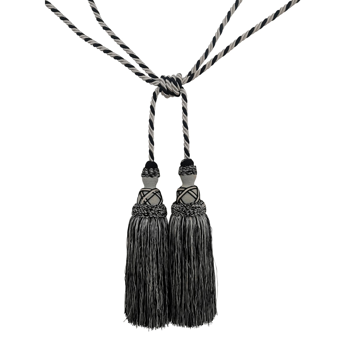 Milante Collection - 11" Length DOUBLE TASSEL TIEBACK - BT-622-02/27 Black and White