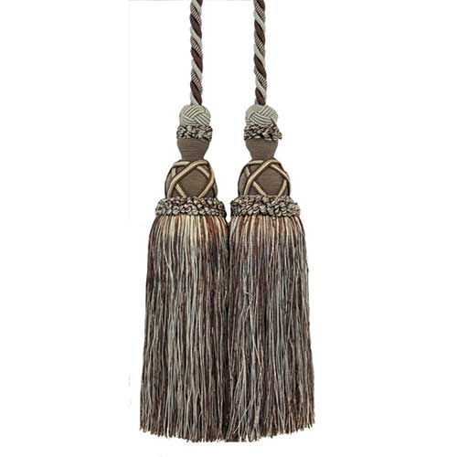 Milante Collection - 11" Length DOUBLE TASSEL TIEBACK - BT-622-03/66 Light Blue and Chocolate