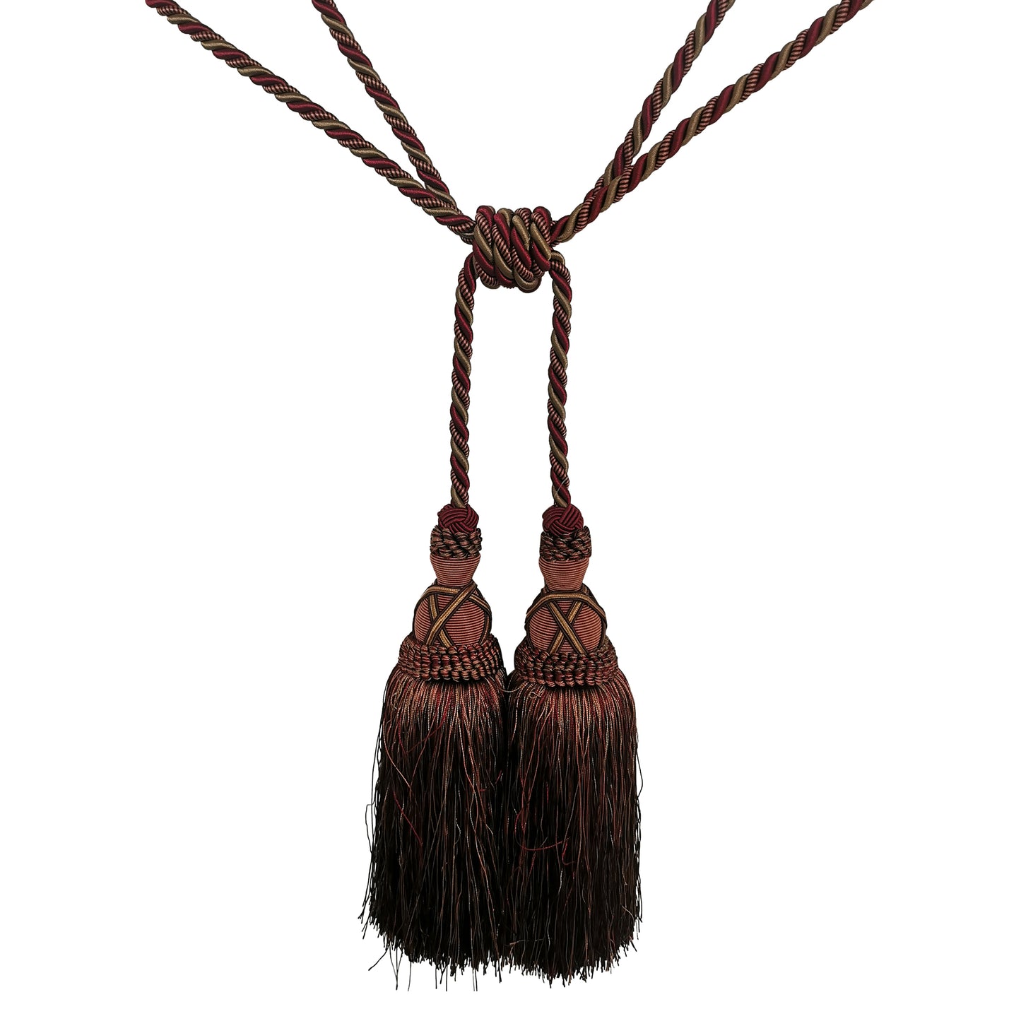 Milante Collection - 11" Length DOUBLE TASSEL TIEBACK - BT-622-17/09 Red and Taupe