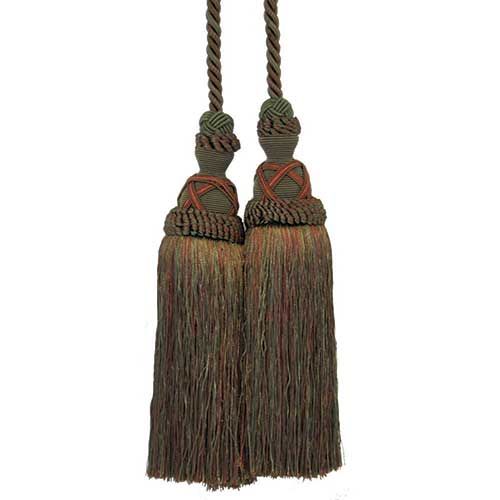 Milante Collection - 11" Length DOUBLE TASSEL TIEBACK - BT-622-18/25 Rust and Hunter Green