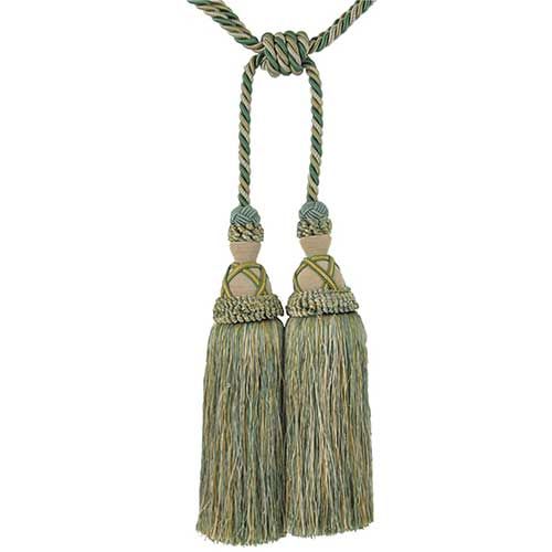 Milante Collection - 11" Length DOUBLE TASSEL TIEBACK - BT-622-33/82 Turquoise and Taupe