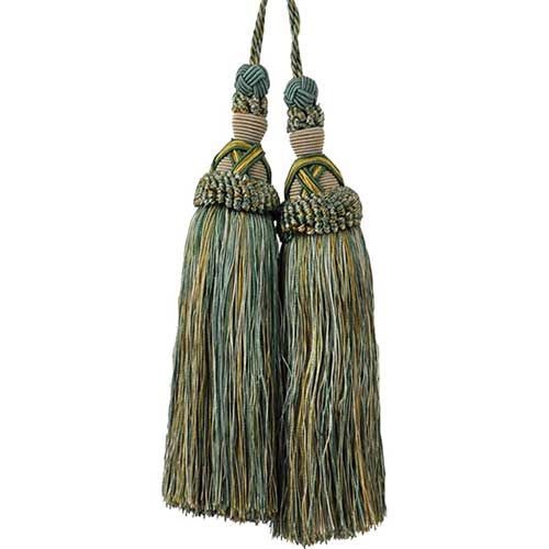 Milante Collection - 8 1/2" Length TASSEL CHAIR TIE - BT-623-33/82 Turquoise and Taupe