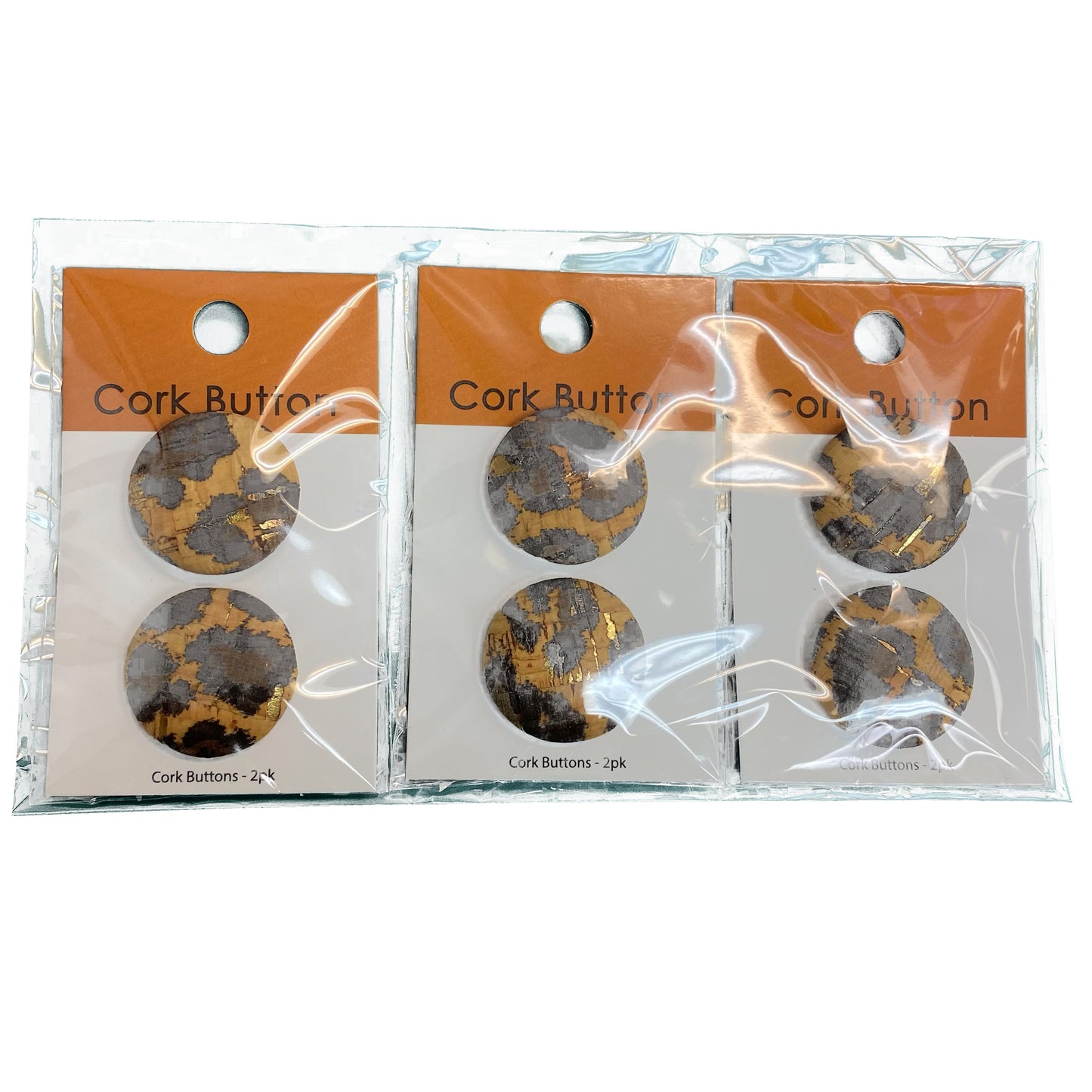 Belagio Enterprises 6pcs 1-inch Leopard Print Cork Buttons – Decorative Natural Wood-Style Fasteners for Sewing & Crafts (2pcs per Card | 3 Cards per Order)