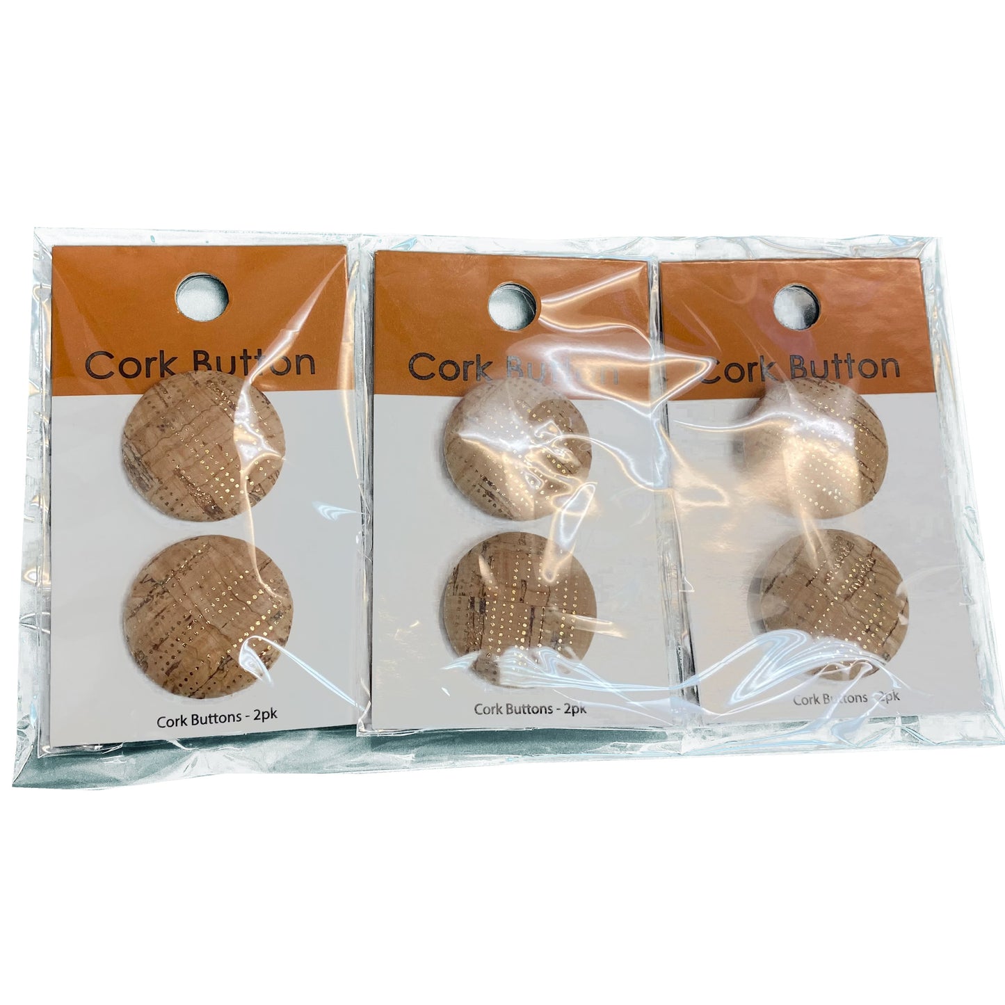Belagio Enterprises 6pcs 1-inch Natural/Gold Cork Buttons – Decorative Natural Wood-Style Fasteners for Sewing & Crafts (2pcs per Card | 3 Cards per Order)