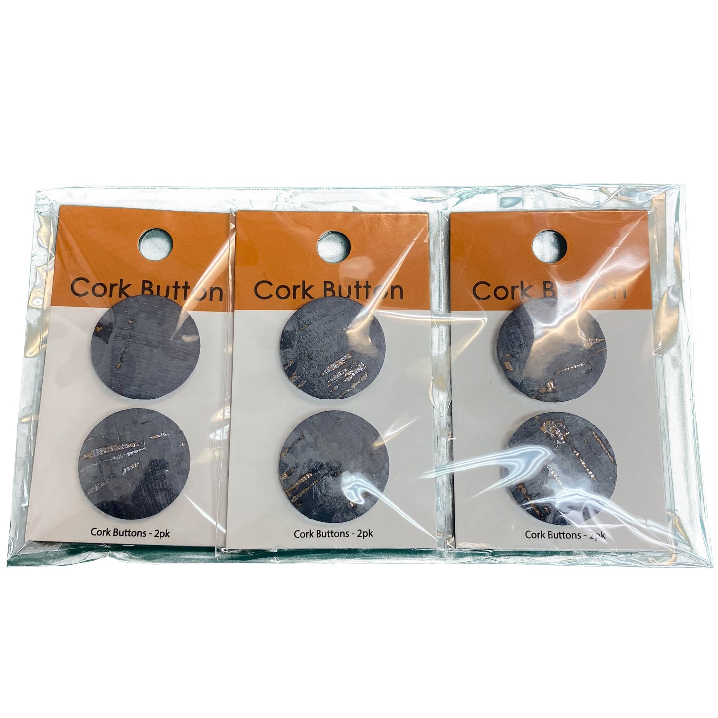 Belagio Enterprises 6pcs 1-inch Blue Cork Buttons – Decorative Natural Wood-Style Fasteners for Sewing & Crafts (2pcs per Card | 3 Cards per Order)