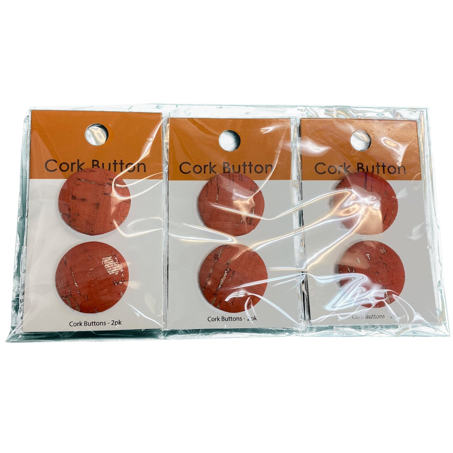 Belagio Enterprises 6pcs 1-inch Red Cork Buttons – Decorative Natural Wood-Style Fasteners for Sewing & Crafts (2pcs per Card | 3 Cards per Order)