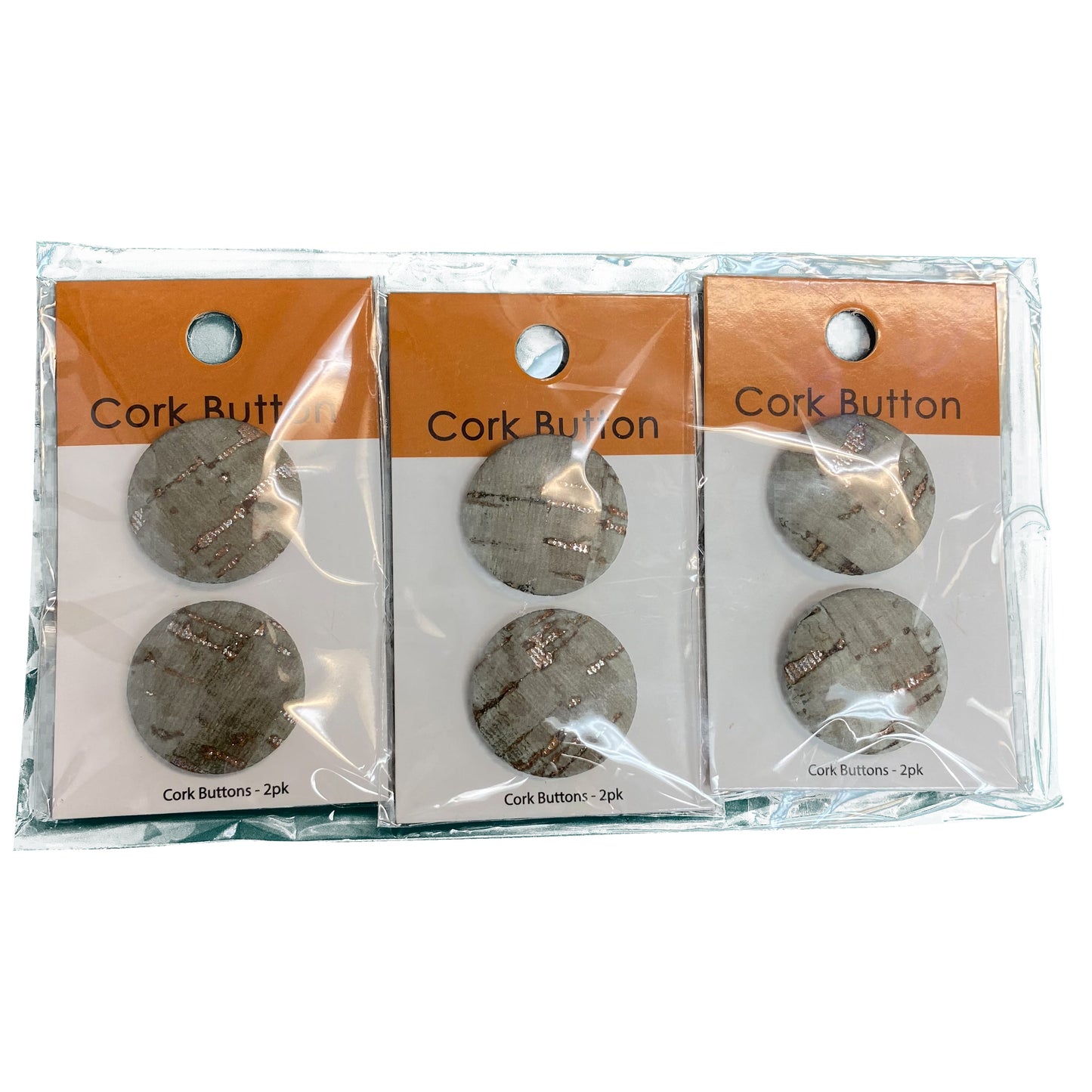 Belagio Enterprises 6pcs 1-inch Green Cork Buttons – Decorative Natural Wood-Style Fasteners for Sewing & Crafts (2pcs per Card | 3 Cards per Order)