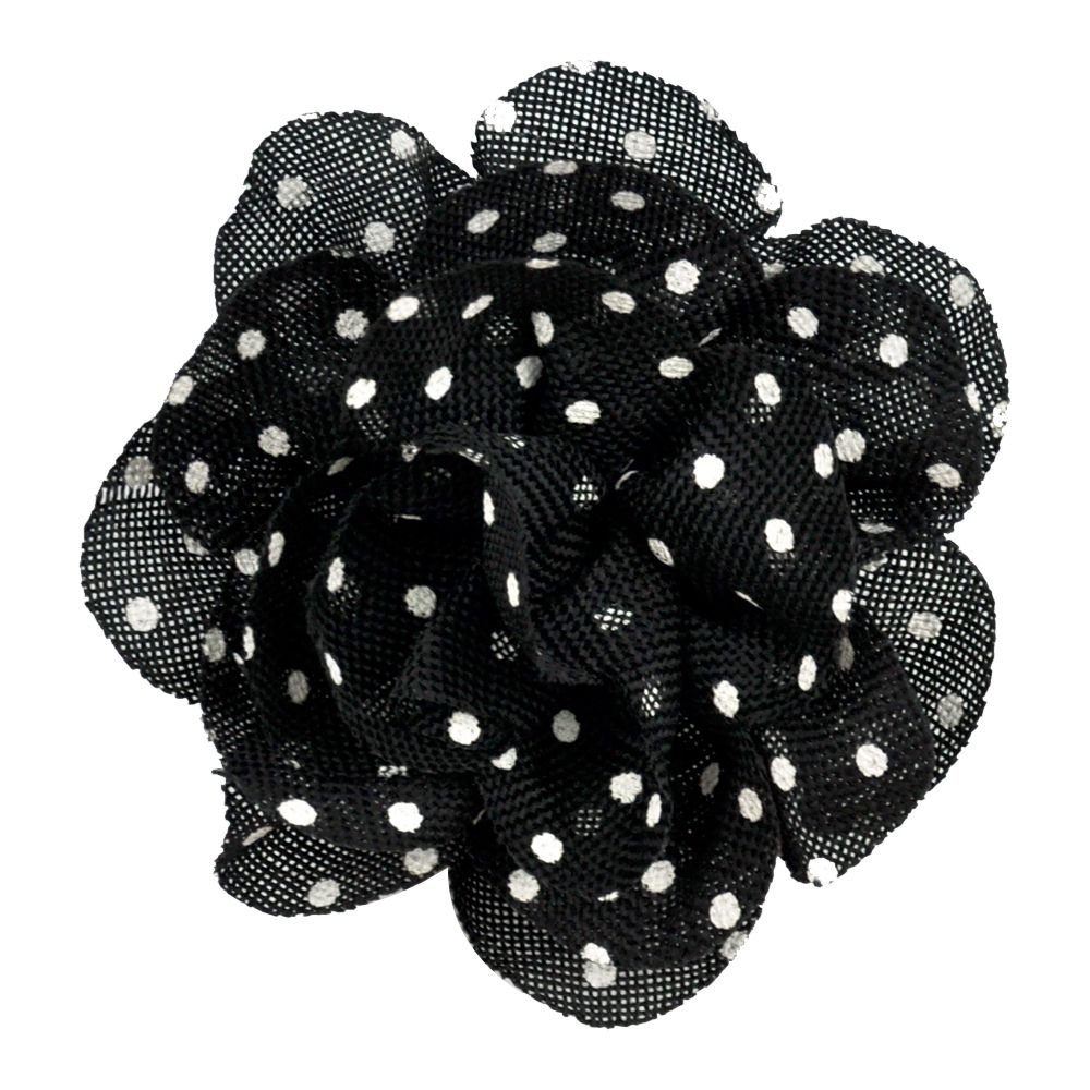 Belagio Enterprises - 5 1/2" Width Polka Dot Flower Clip-on Brooch (6pcs Per Order) - BU-302-02 Black