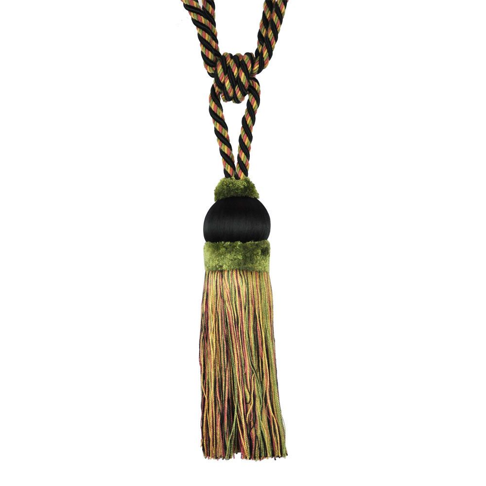 A single tassel tieback with green and black color scheme.