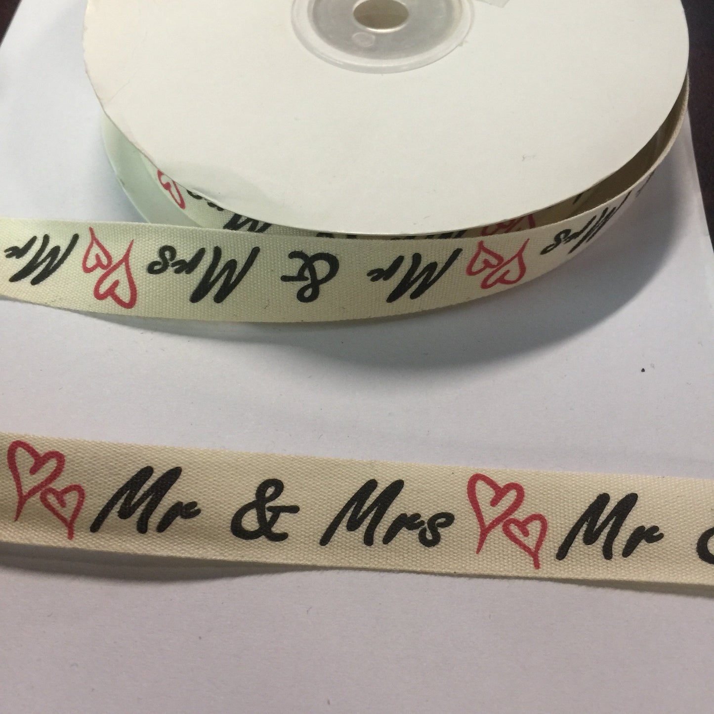 Belagio Enterprises Printed Cotton Ribbon Tape - 5/8" Width x 25 Yards Roll - Mr & Mrs Event