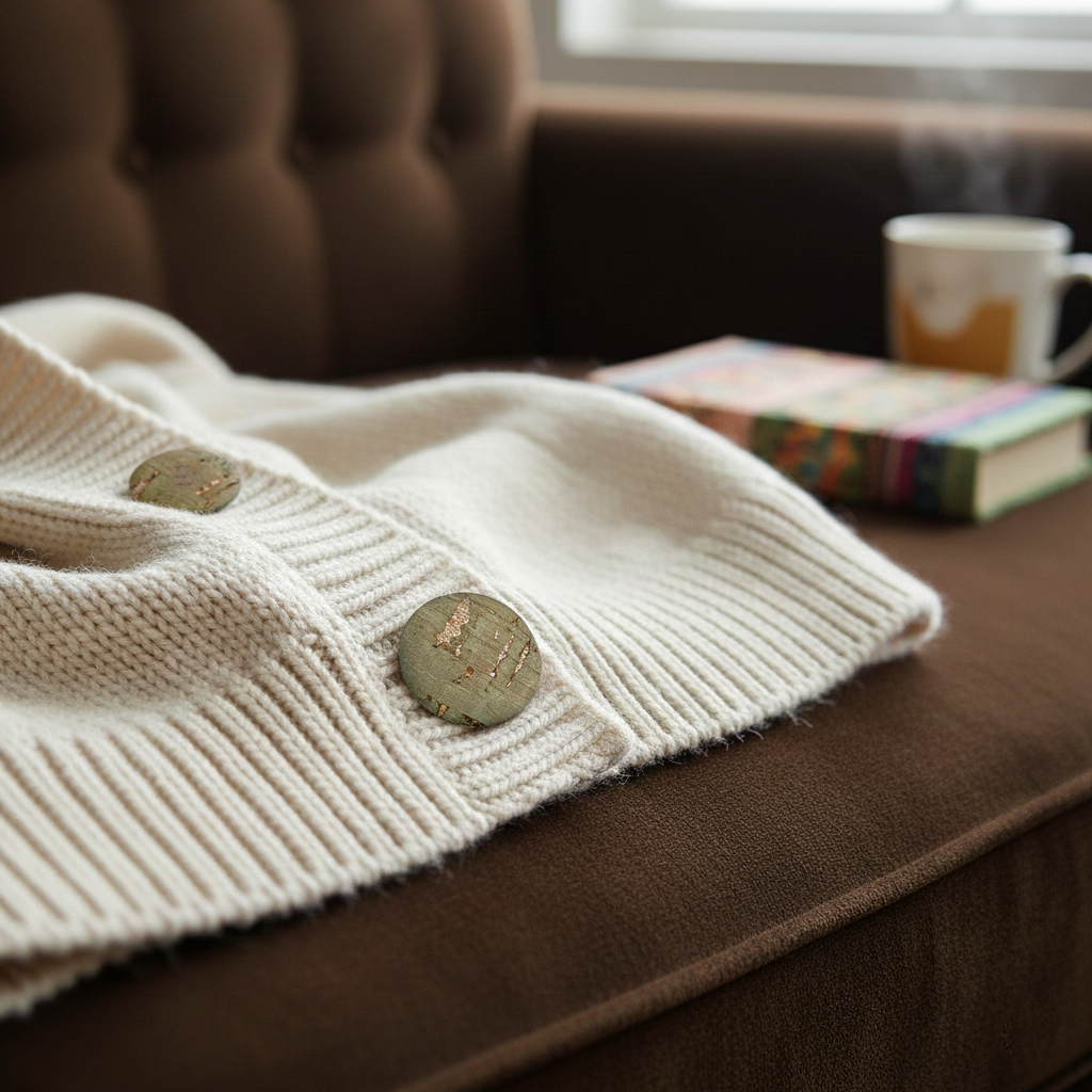 Belagio Enterprises 6pcs 1-inch Green Cork Buttons – Decorative Natural Wood-Style Fasteners for Sewing & Crafts (2pcs per Card | 3 Cards per Order)