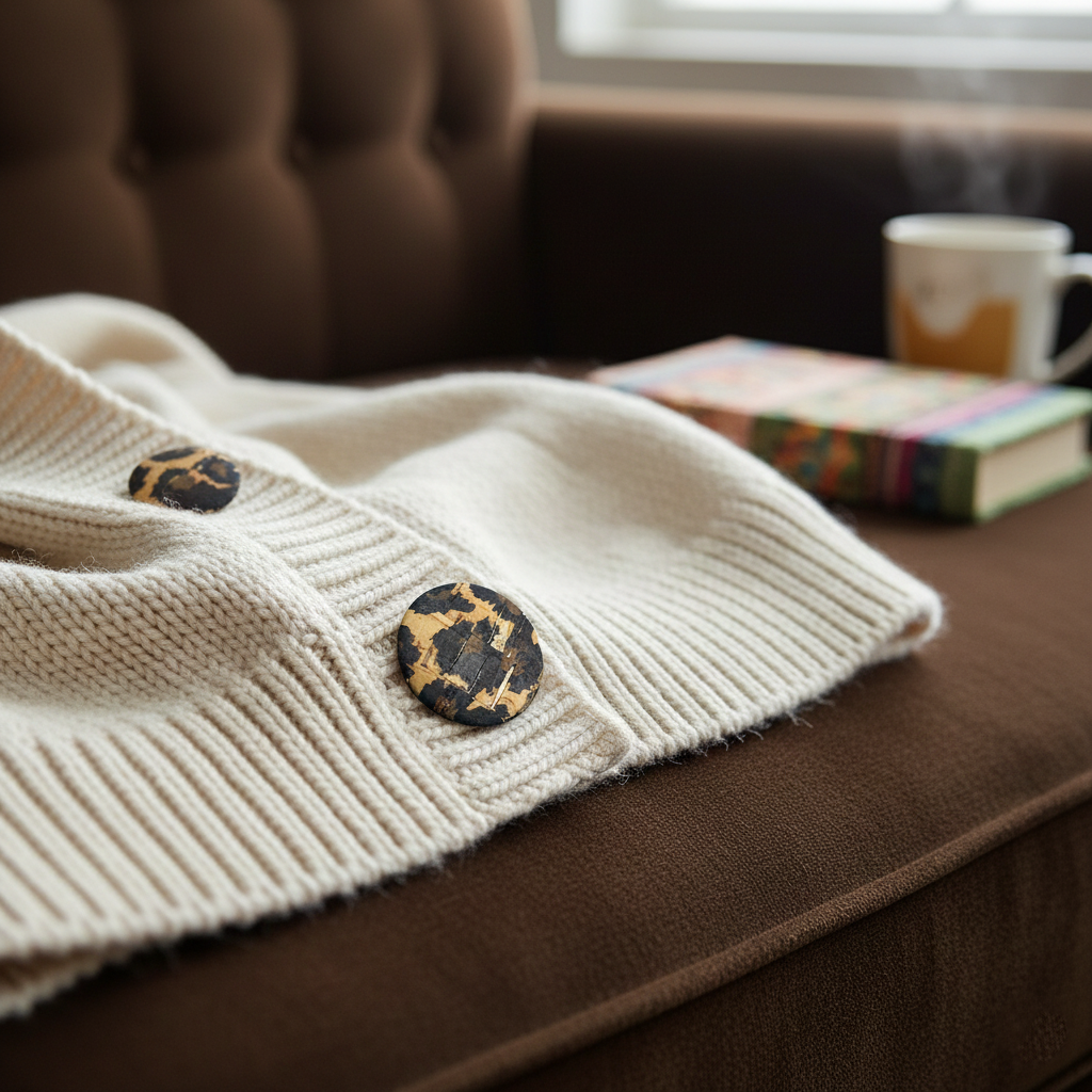 Belagio Enterprises 6pcs 1-inch Leopard Print Cork Buttons – Decorative Natural Wood-Style Fasteners for Sewing & Crafts (2pcs per Card | 3 Cards per Order)