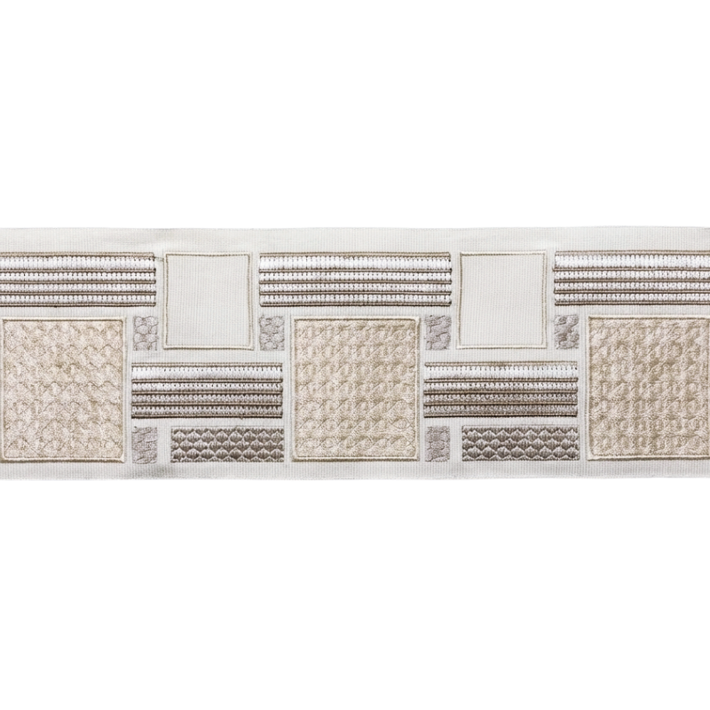Belagio Enterprises 4-inch Beige Decorative Woven Jacquard Tape - Geometric Block Pattern - 25 Yard Roll for Upholstery, Drapery & Home Decor