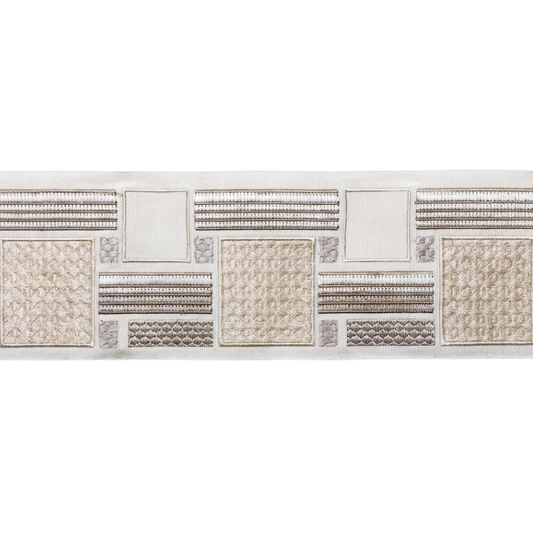 Belagio Enterprises 4-inch Beige Decorative Woven Jacquard Tape - Geometric Block Pattern - 25 Yard Roll for Upholstery, Drapery & Home Decor