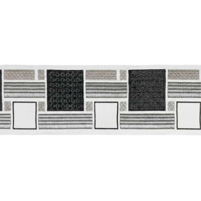Belagio Enterprises 4-inch Dark Grey Decorative Woven Jacquard Tape - Geometric Block Pattern - 25 Yard Roll for Upholstery, Drapery & Home Decor