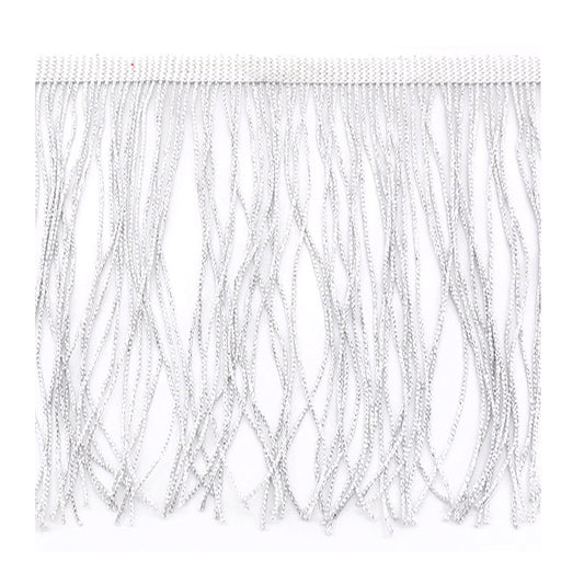 Belagio Enterprises 6" Metallic Chainette Fringe Trim, 15-Yard Roll – White – for Costumes, Apparel & Home Decor