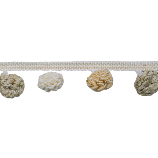 Belagio Enterprises 1 1/2-inch Drop Soft Beige & Cream Pom-pom Fringe Trim – 27 Yard Roll