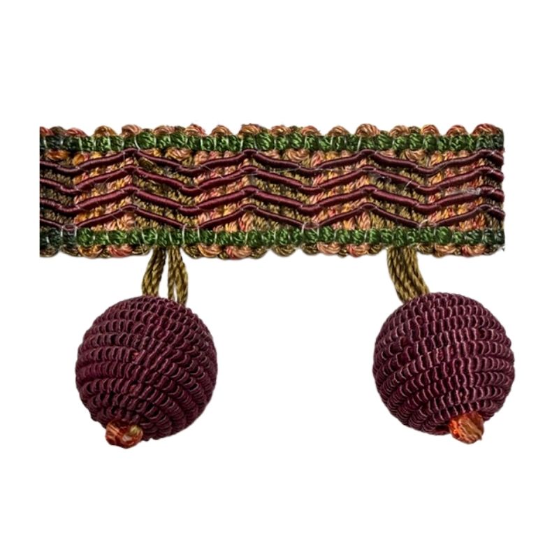 Odyssey Collection - 1 1/2" Ball Fringe - Bugundy and Olive